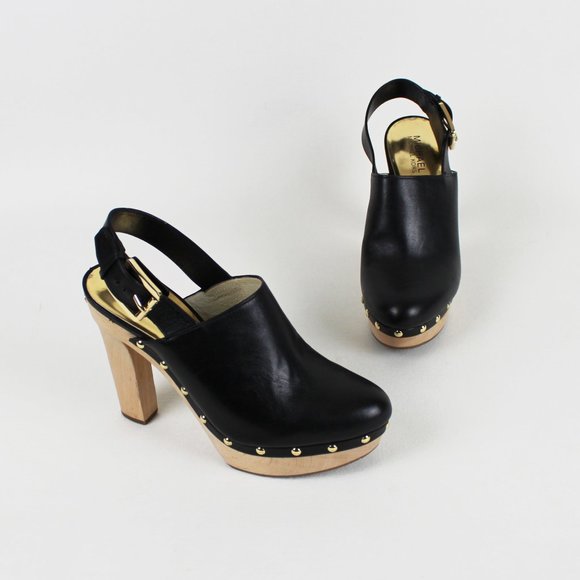 Michael Kors Shoes - Michael Kors Beatrice Black Platform Sling Back Leather Clogs